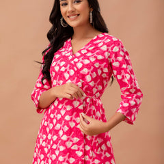 Floral Printed V-Neck Pure Cotton Angrakha A-Line
