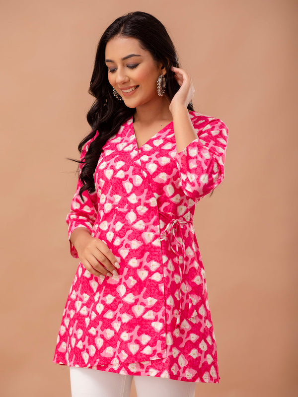 Floral Printed V-Neck Pure Cotton Angrakha A-Line