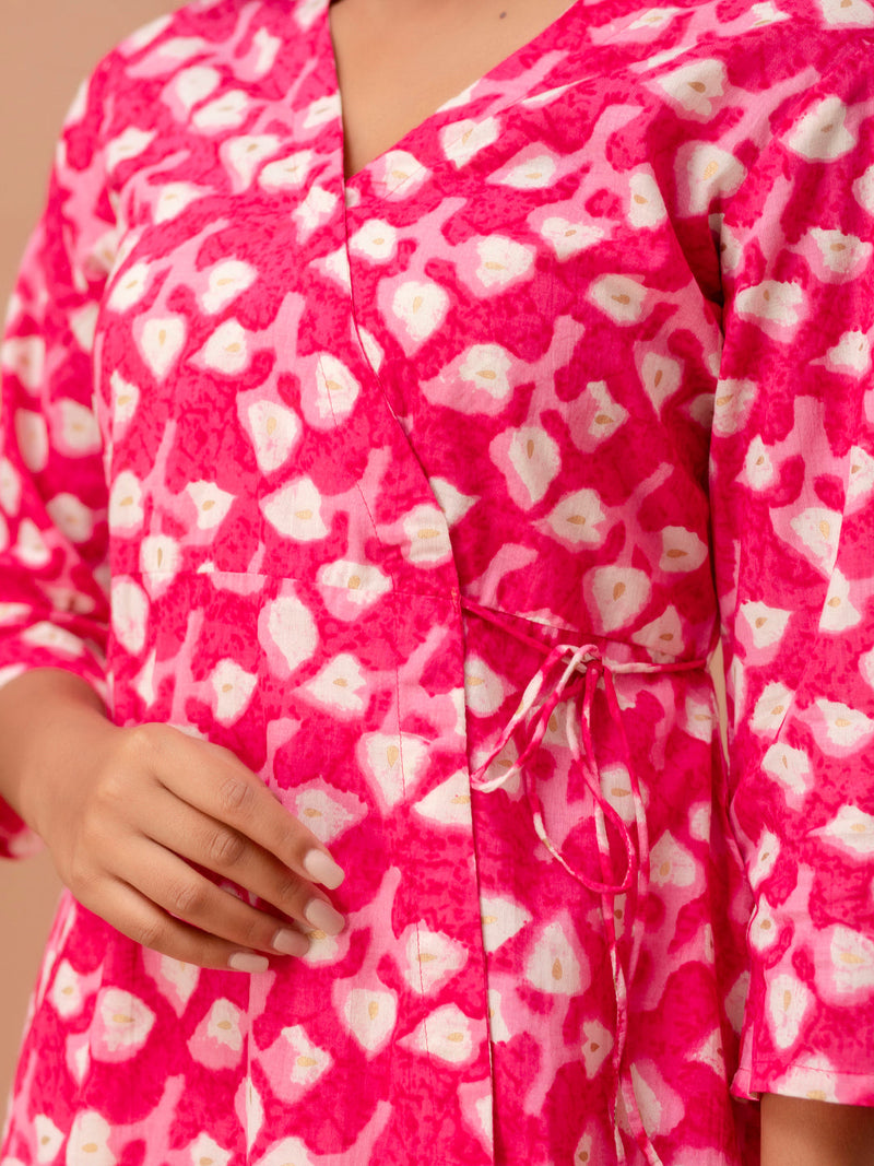 Floral Printed V-Neck Pure Cotton Angrakha A-Line