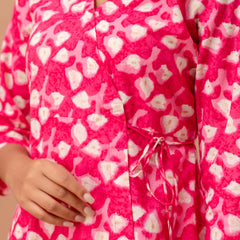 Floral Printed V-Neck Pure Cotton Angrakha A-Line