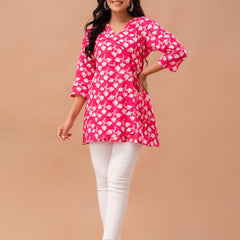 Floral Printed V-Neck Pure Cotton Angrakha A-Line
