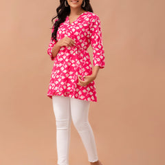 Floral Printed V-Neck Pure Cotton Angrakha A-Line