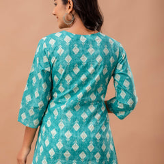 Floral Printed V-Neck Pure Cotton Angrakha A-Line