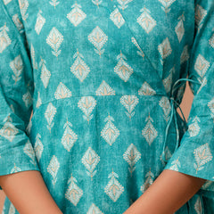 Floral Printed V-Neck Pure Cotton Angrakha A-Line