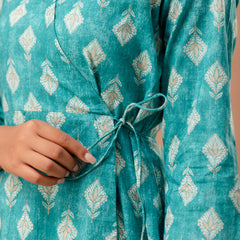 Floral Printed V-Neck Pure Cotton Angrakha A-Line