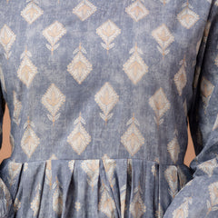 Floral Printed V-Neck Pure Cotton Pleated A-Line Kurti