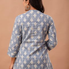 Floral Printed Pure Cotton Pleated A-Line Kurti