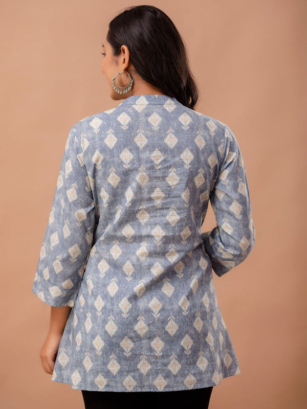 Floral Printed Pure Cotton Pleated A-Line Kurti