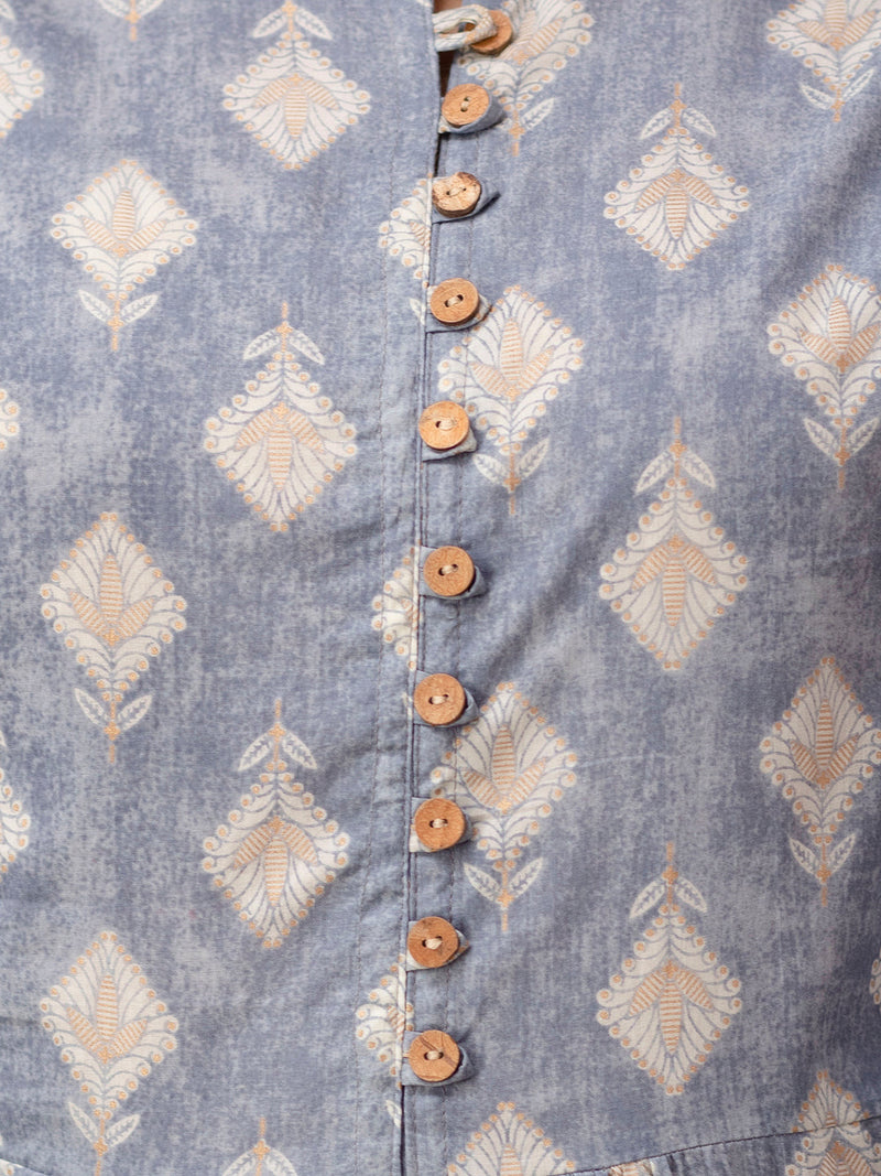 Floral Printed Pure Cotton Pleated A-Line Kurti