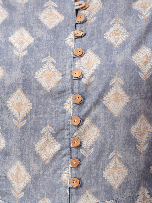 Floral Printed Pure Cotton Pleated A-Line Kurti