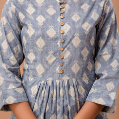 Floral Printed Pure Cotton Pleated A-Line Kurti