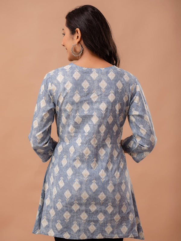 Ethnic Motifs Printed Gathers Cotton Tunic