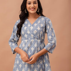 Ethnic Motifs Printed Gathers Cotton Tunic