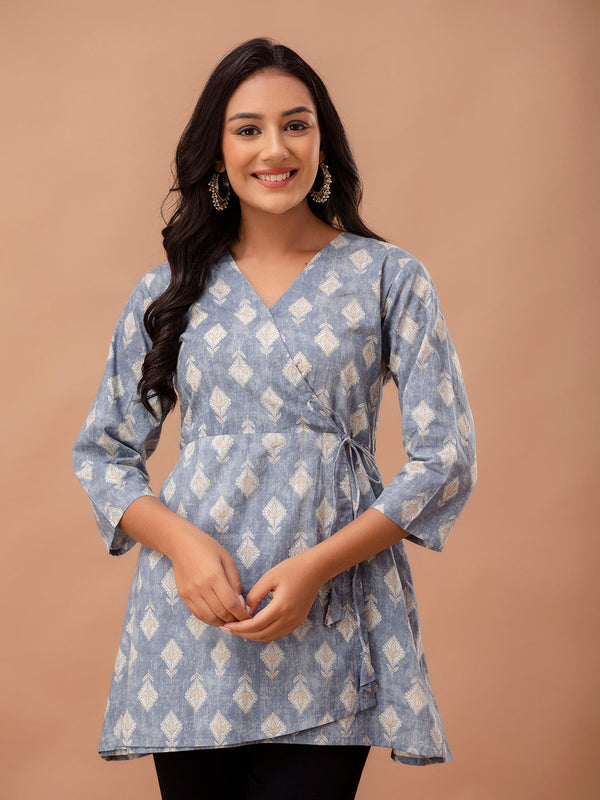 Ethnic Motifs Printed Gathers Cotton Tunic