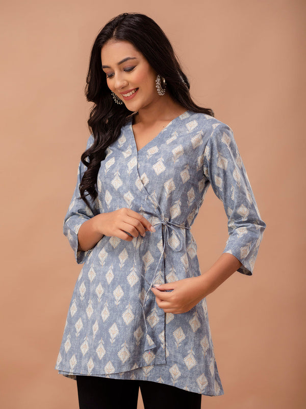 Ethnic Motifs Printed Gathers Cotton Tunic