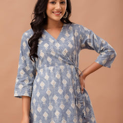 Ethnic Motifs Printed Gathers Cotton Tunic