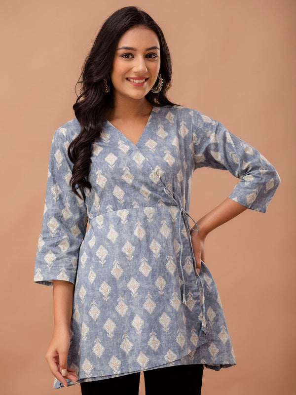 Ethnic Motifs Printed Gathers Cotton Tunic