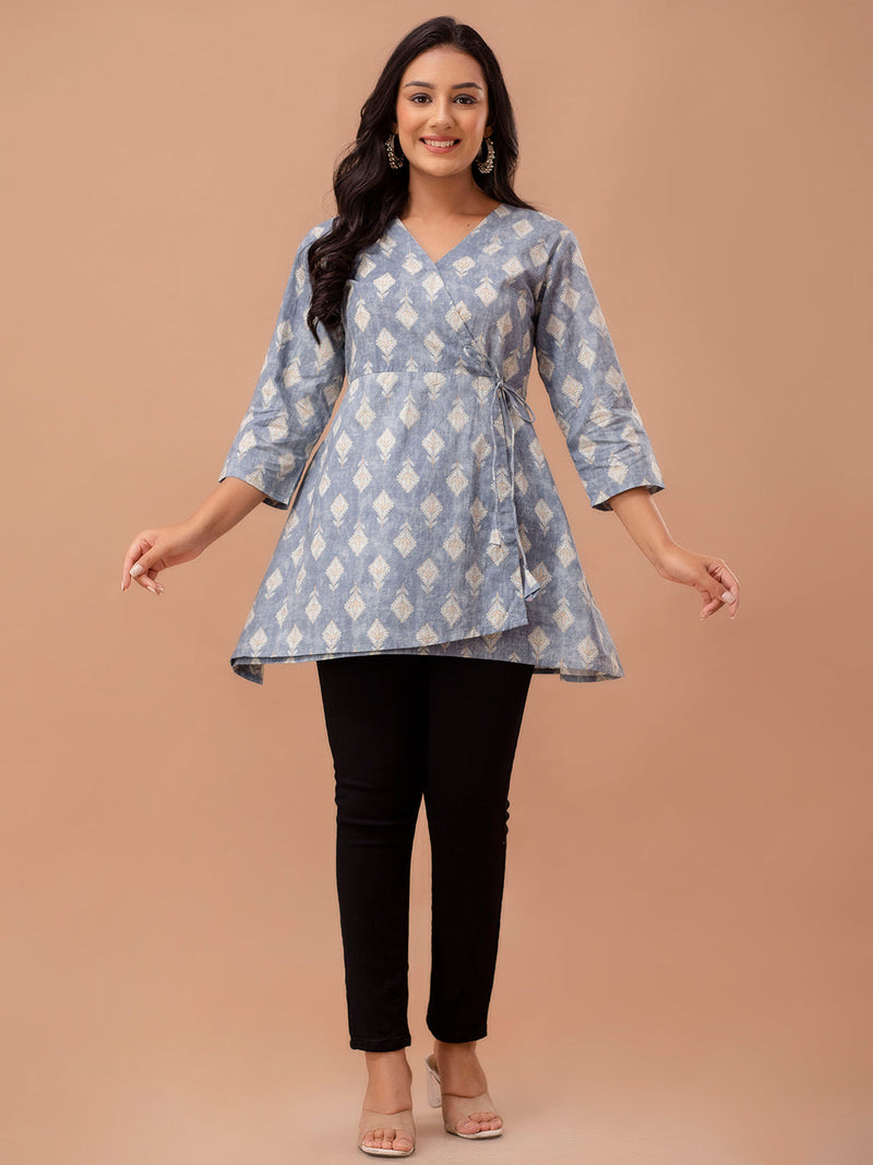 Ethnic Motifs Printed Gathers Cotton Tunic