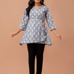 Ethnic Motifs Printed Gathers Cotton Tunic