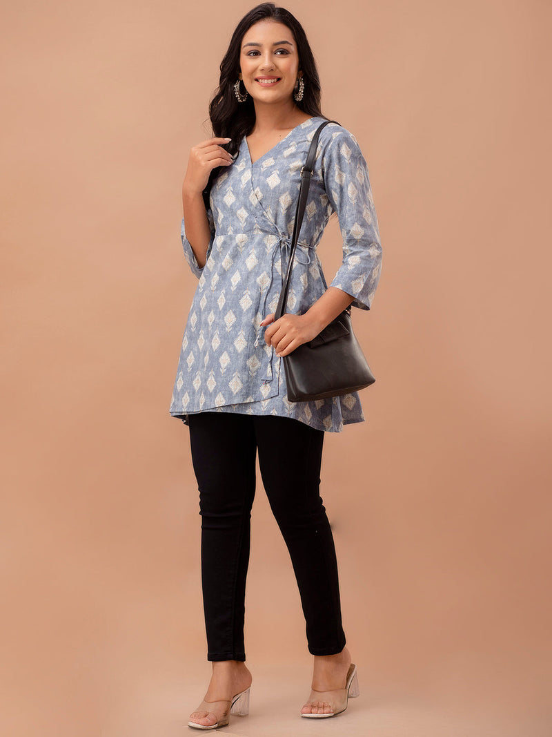 Ethnic Motifs Printed Gathers Cotton Tunic