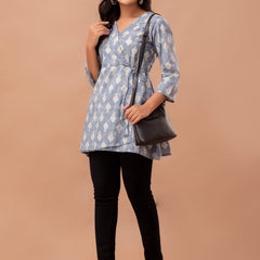 Ethnic Motifs Printed Gathers Cotton Tunic