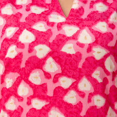 Pink Printed Cotton Night Suit with V-Neck Kurti & Ankle-Length Pants