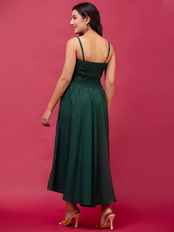 Women’s Sleeveless Rayon Dress with Smocked Shirred Bodice | Calf-Length Flared Skirt | Trendy Solid Colors