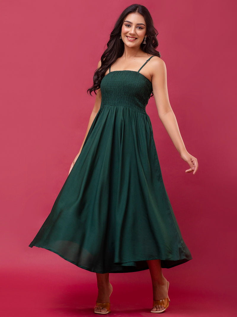Women's Sleeveless Rayon Dress with Smocked Shirred Bodice | Calf-Length Flared Skirt | Trendy Solid Colors Feranoid Women's Sleeveless Rayon Dress with Smocked Shirred Bodice | Calf-Length Flared Skirt | Trendy Solid Colors Feranoid