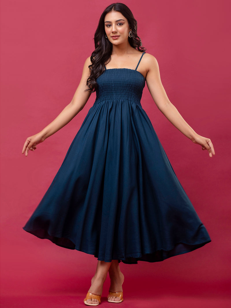 Women's Sleeveless Rayon Dress with Smocked Shirred Bodice | Calf-Length Flared Skirt | Trendy Solid Colors Feranoid Women's Sleeveless Rayon Dress with Smocked Shirred Bodice | Calf-Length Flared Skirt | Trendy Solid Colors Feranoid