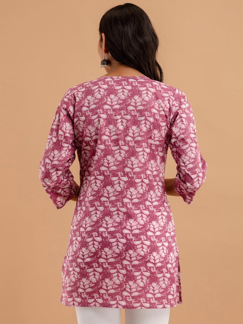 Women Mauve Cotton Printed Short Kurti
