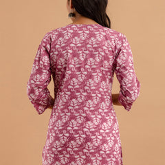 Women Mauve Cotton Printed Short Kurti