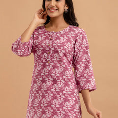 Women Mauve Cotton Printed Short Kurti