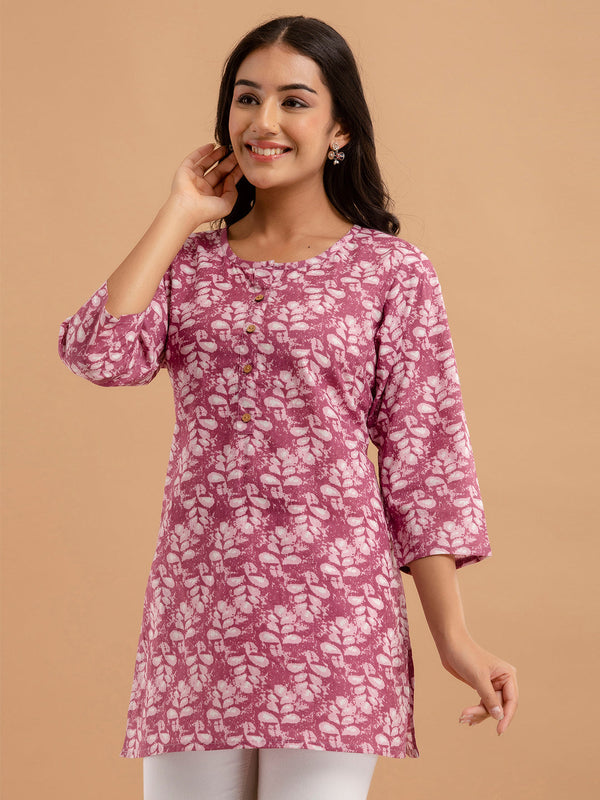 Women Mauve Cotton Printed Short Kurti