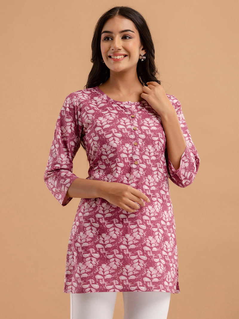 Women Mauve Cotton Printed Short Kurti