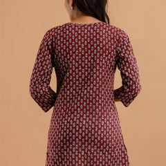 Women Maroon Cotton Printed Short Kurti
