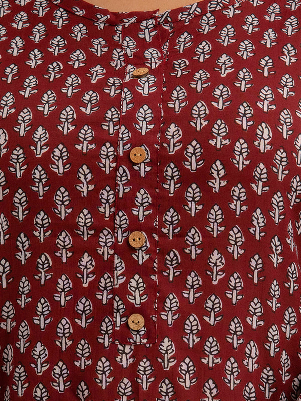 Women Maroon Cotton Printed Short Kurti