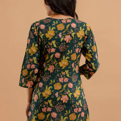 Women Green Cotton Printed Short Kurti