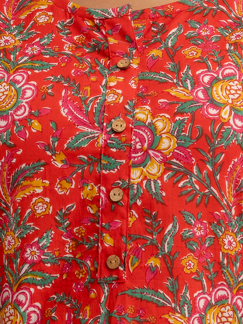 Women Red Cotton Printed Short Kurti