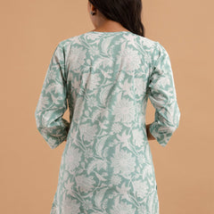 Women Sea Green Cotton Printed Short Kurti