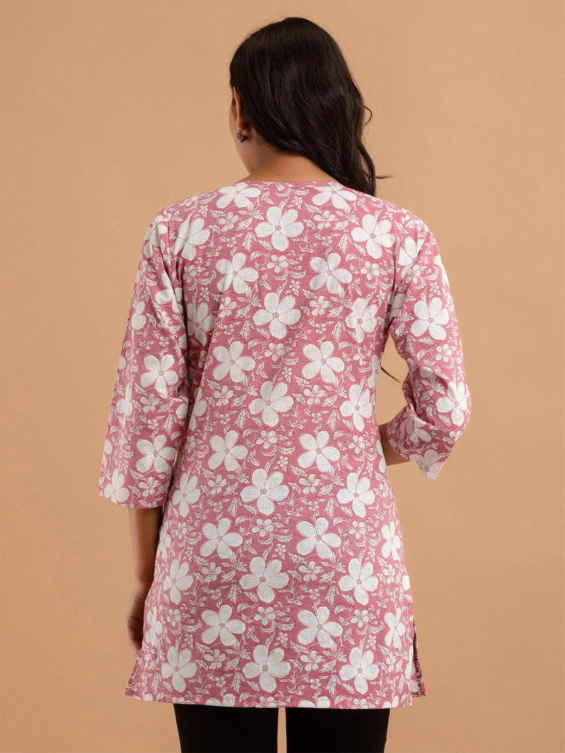 Women Mauve Cotton Printed Short Kurti