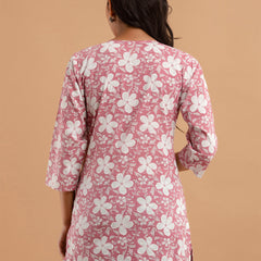 Women Mauve Cotton Printed Short Kurti