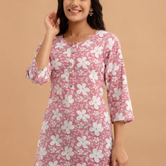 Women Mauve Cotton Printed Short Kurti