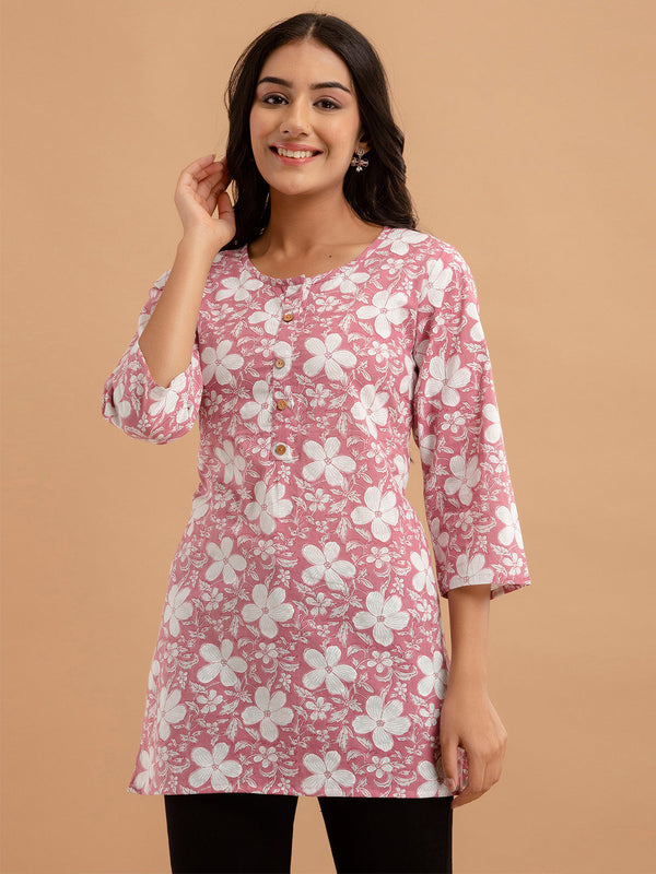 Women Mauve Cotton Printed Short Kurti