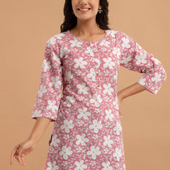 Women Mauve Cotton Printed Short Kurti