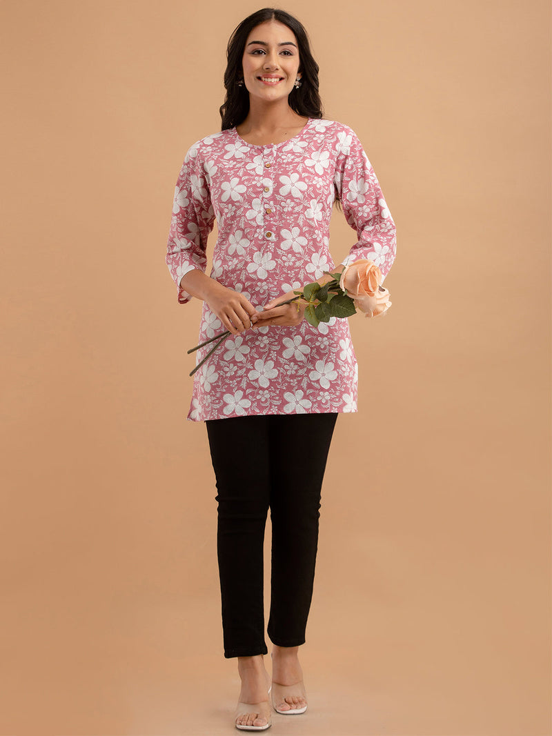Women Mauve Cotton Printed Short Kurti