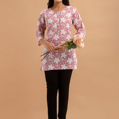 Women Mauve Cotton Printed Short Kurti