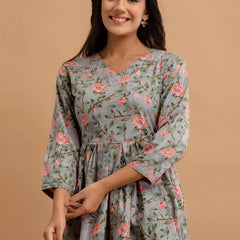 Printed Cotton Grey Peplum Tunic