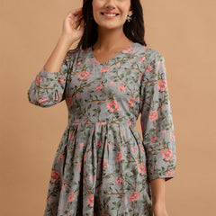 Printed Cotton Grey Peplum Tunic