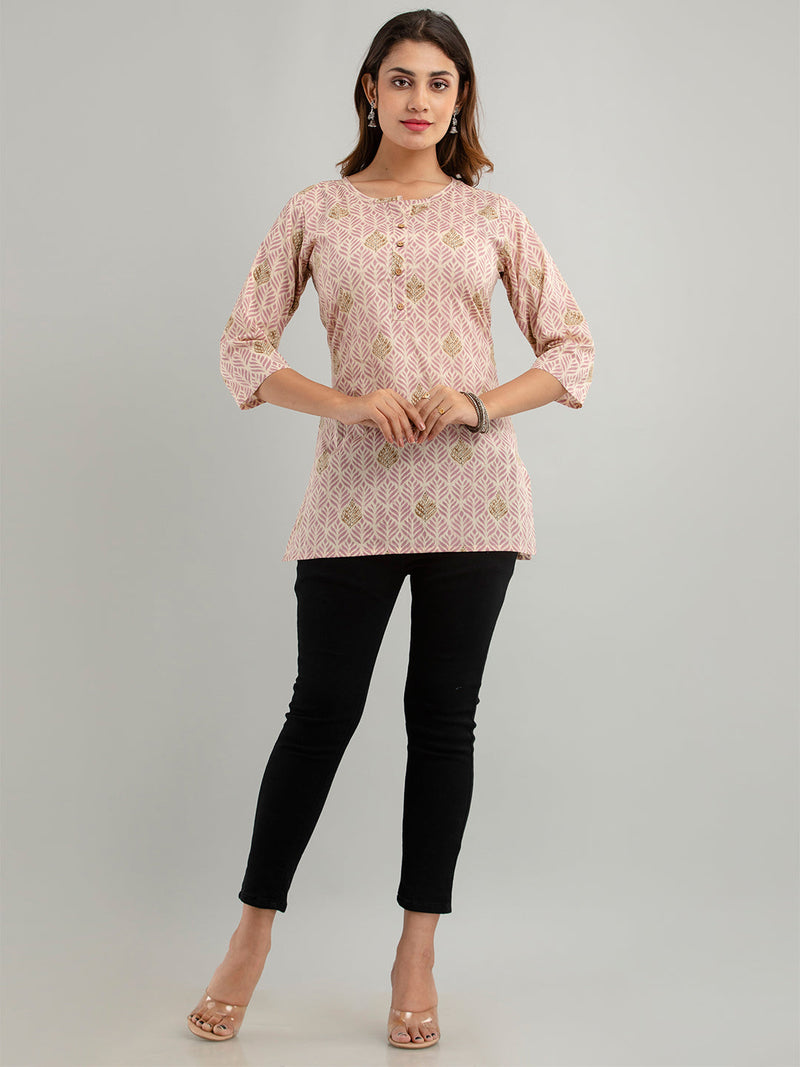 Women Mauve Cotton Printed Short Kurti