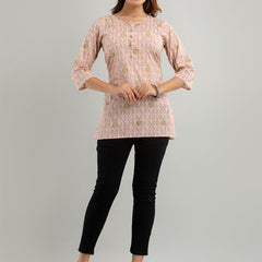 Women Mauve Cotton Printed Short Kurti